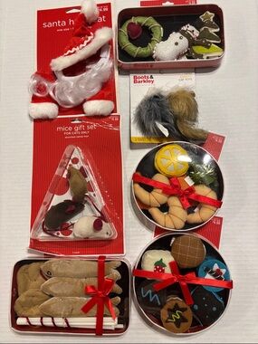 Catnip Toy Gift Tins! Mice, Santa Hat & boots, seafood, Xmas = 22 toys total!